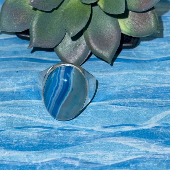 Silver Blue Botswana Agate Ring